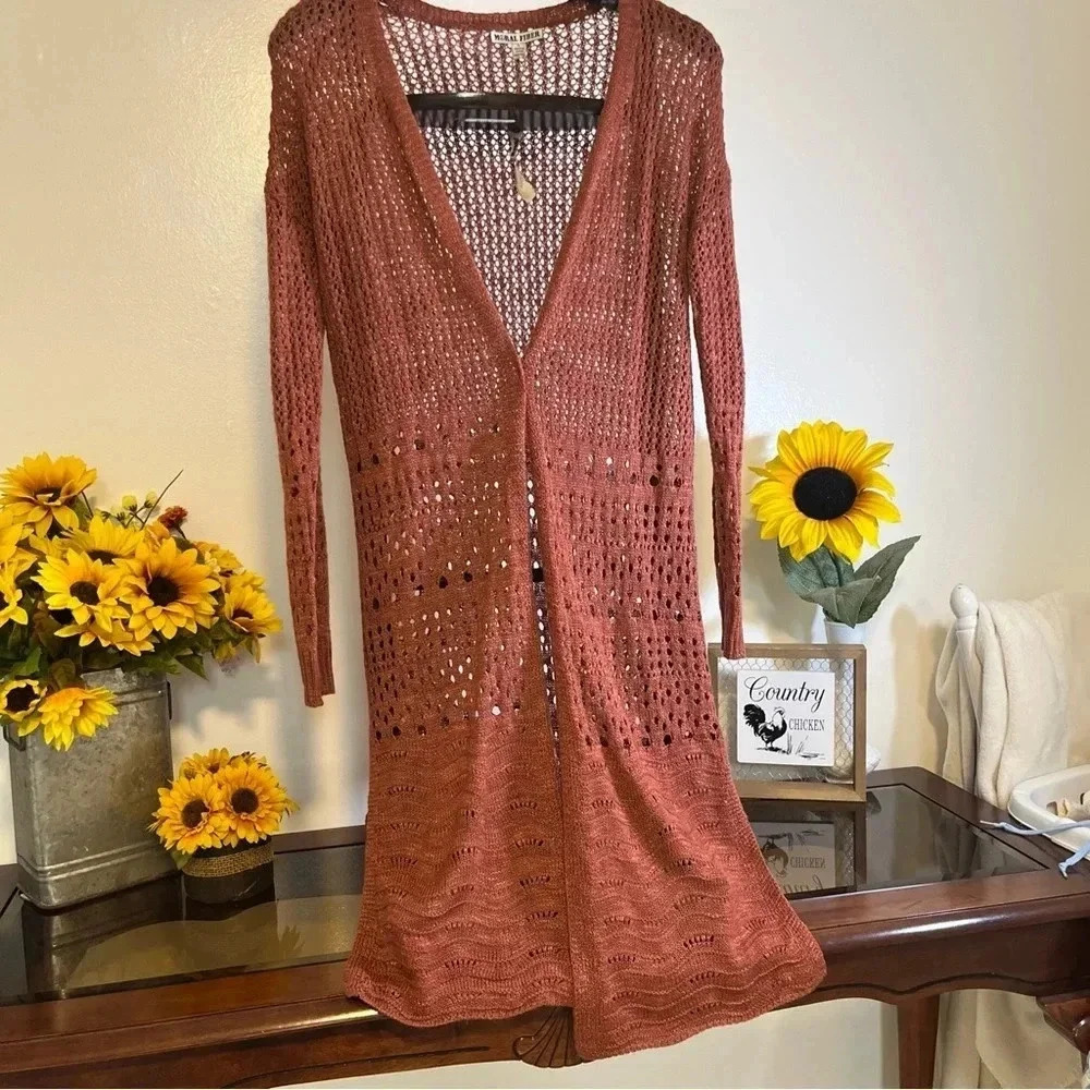 Mortal fiber women’s size large Loose Open Knit long sleeve cardigan sweater